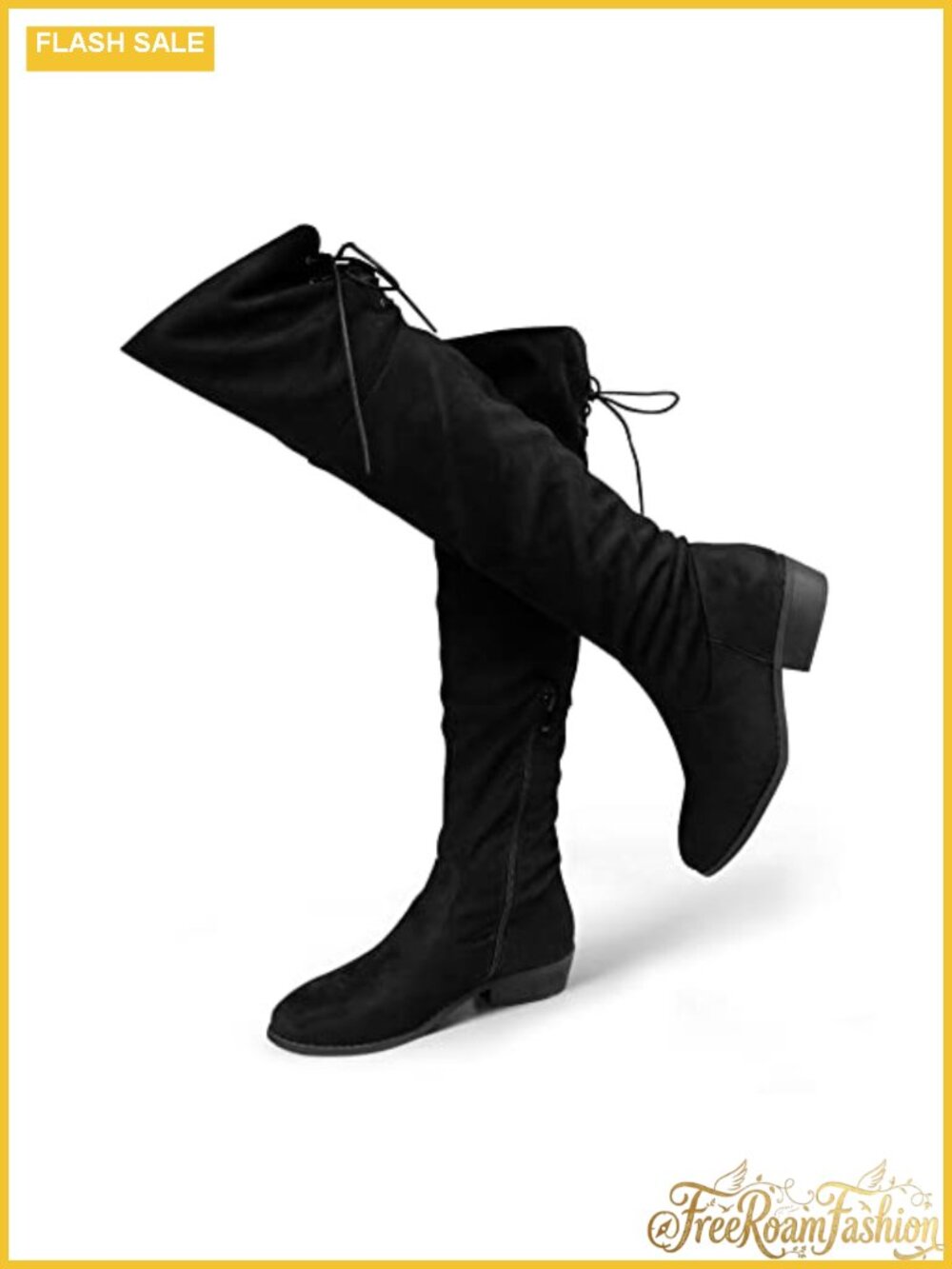 Hawkwell Women's Over The Knee Boots Faux Suede Low Flat Heel Round Toe
